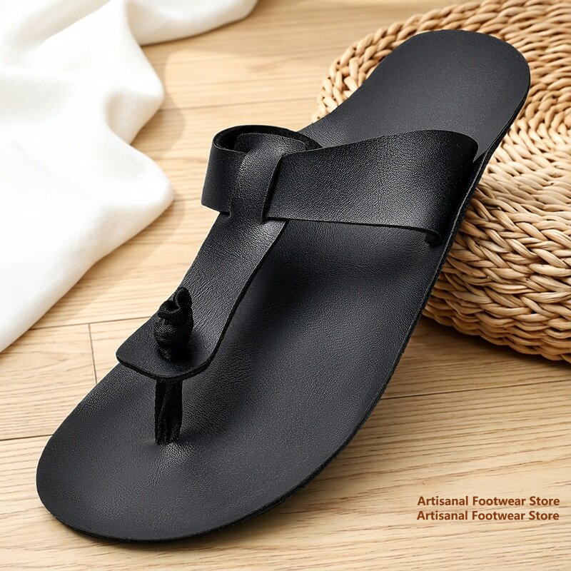 Flip Flop Leather Men - Ciabatte da uomo in pelle retrò,